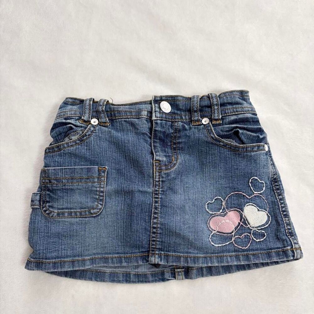 Be Bop Y2K Denim Mini Skirt Heart Embroidery Kid's 5 Vintage 2000s Kidcore